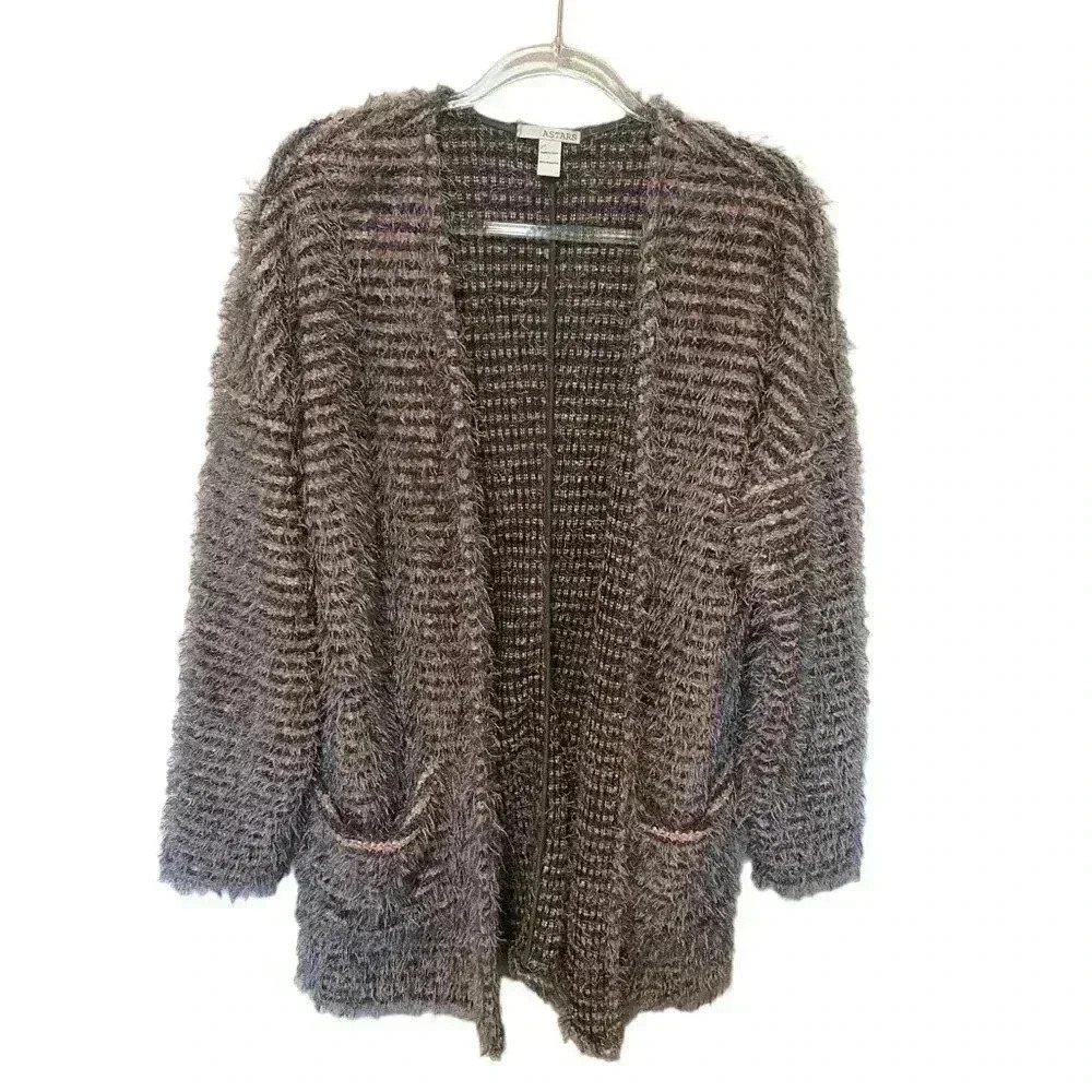 Astars Cardigan Sweater Peach and Gray Size Large